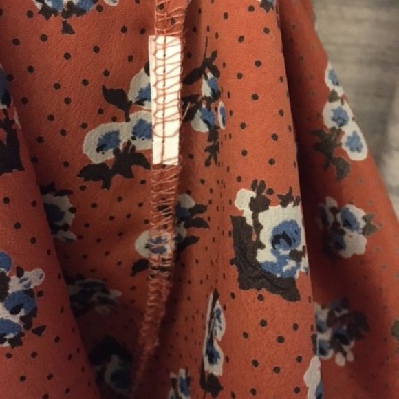 Burnt Orange Ditsy Blue Floral and White Polkadot Hipster Dress - Picture 8 of 9